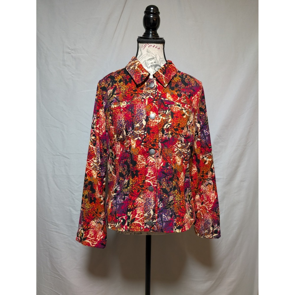 Christopher & Banks Button Front Jacket Multicolor Abstract Floral Print Small